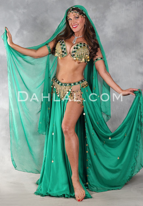 GILDED RICHES Egyptian Costume - Kelly Green and Gold