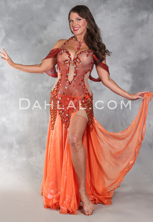 FLAMING DESIRE Egyptian Dress - Burnt Orange, Orange, Nude, Red and Copper