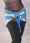 WIDE-ROW EGYPTIAN COIN SCARF for Belly Dance - Turquoise with Gold Coins