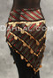 Three Row Egyptian Coin Hip Scarf With Multi-Sized Coins - Stripe Black, Gold and Red