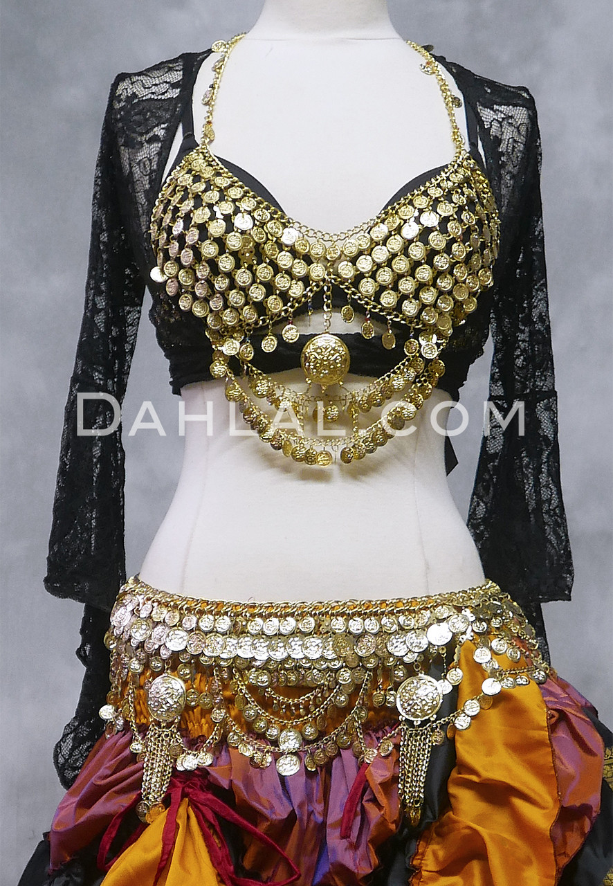 Egyptian Coin Belt with Chain Fringe and Chain Drapes - GOLD