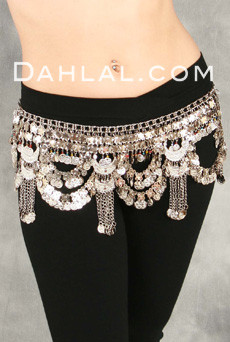 Egyptian Belly Dancing Navy Blue Rectangular Belt With Gold Metal Coins #23 