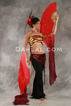PAIR OF SILK VEIL FANS, for Belly Dance - 2 Color Combinations