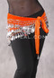 Orange Velvet Straight Coin Hip Scarf with Silver Coins