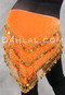 Orange and Gold Multi-Row Velvet Coin Scarf for Belly Dance