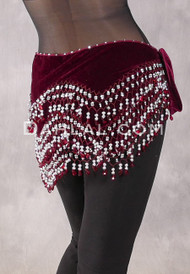 Wine and Silver Jeweled Velvet Crescent Hip Scarf