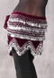 Wine Velvet Hip Scarf with Silver Coins