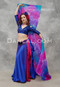 woman waving scarves and wearing akhet holographic lycra mock wrap top in blue 