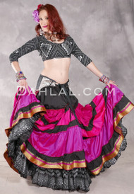 RAISED HEM GRADIENT SARI SKIRT - Black, Magenta And Red Combination In Recycled Sari Fabrics