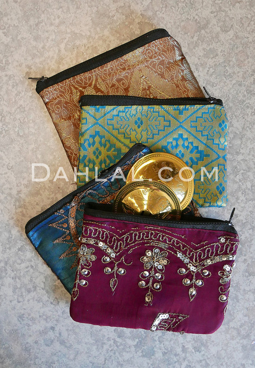 Zipper Bags for Finger Cymbals Shown with Metallic Embroidery and Brocade