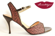 MONA Pink Lace & Black Patent Tango Shoe in Size 38, from LUNATANGO