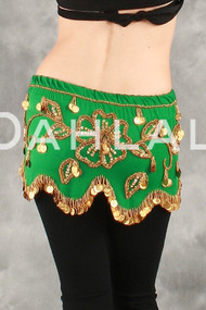 Green and Gold Floral Wave Hip Scarf for Belly Dance