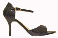 "X" English Navy Blue Fantasy Leather with Black Satin Strap Tango Shoe in Size 37, from LUNATANGO