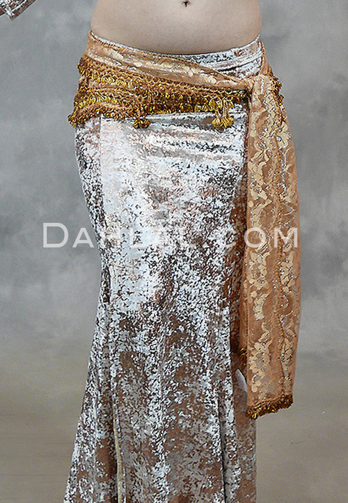 Gold Floral Lace Scarf with Copper and Gold Beading