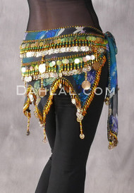Back View in Floral Print Midnight Teal/ Dark Teal/Purple with Gold/Green