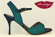 MONA Engraved Turquoise Suede & Turquoise Patent Tango Shoe in Size 37, from LUNATANGO