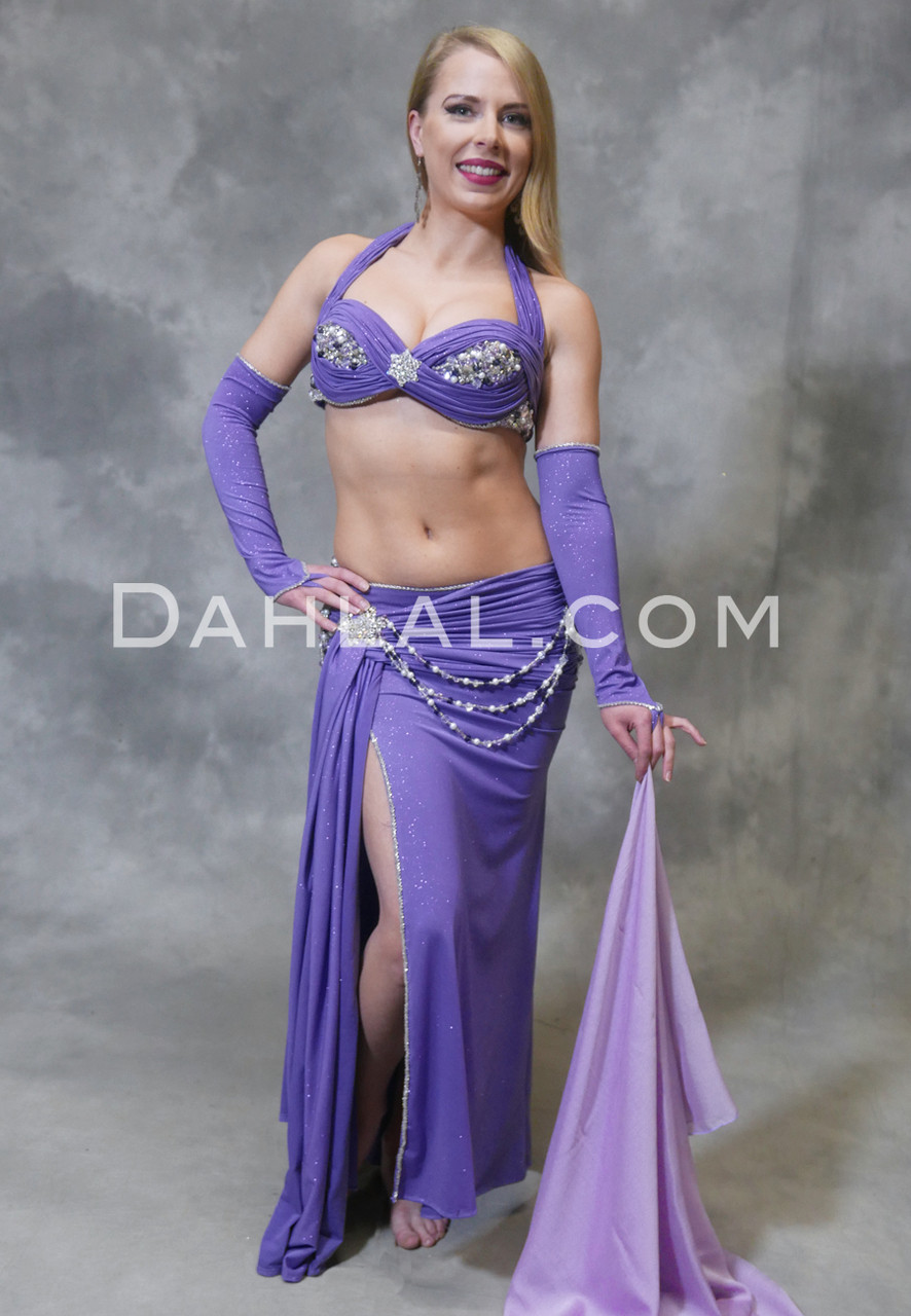 Belly Dance Costume Set LORELEI Silver Grey Purple Sequined Beaded
