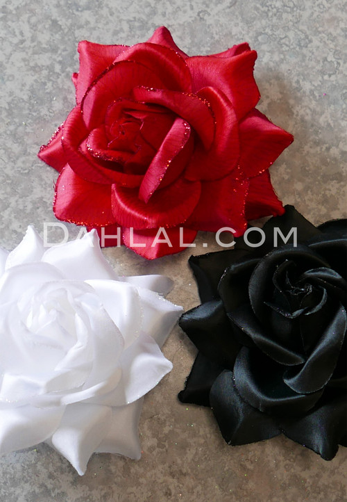 red, black and white hair flowers