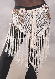 Tribal Belly Dance Crocheted Shawl with Coins and Shells