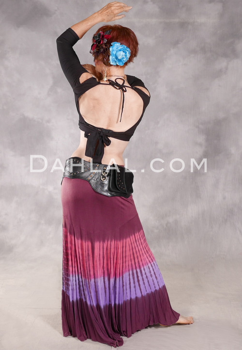 DESERT WINDS- Tie Dye Maxi Skirt- Burgundy with Pink and Lavender