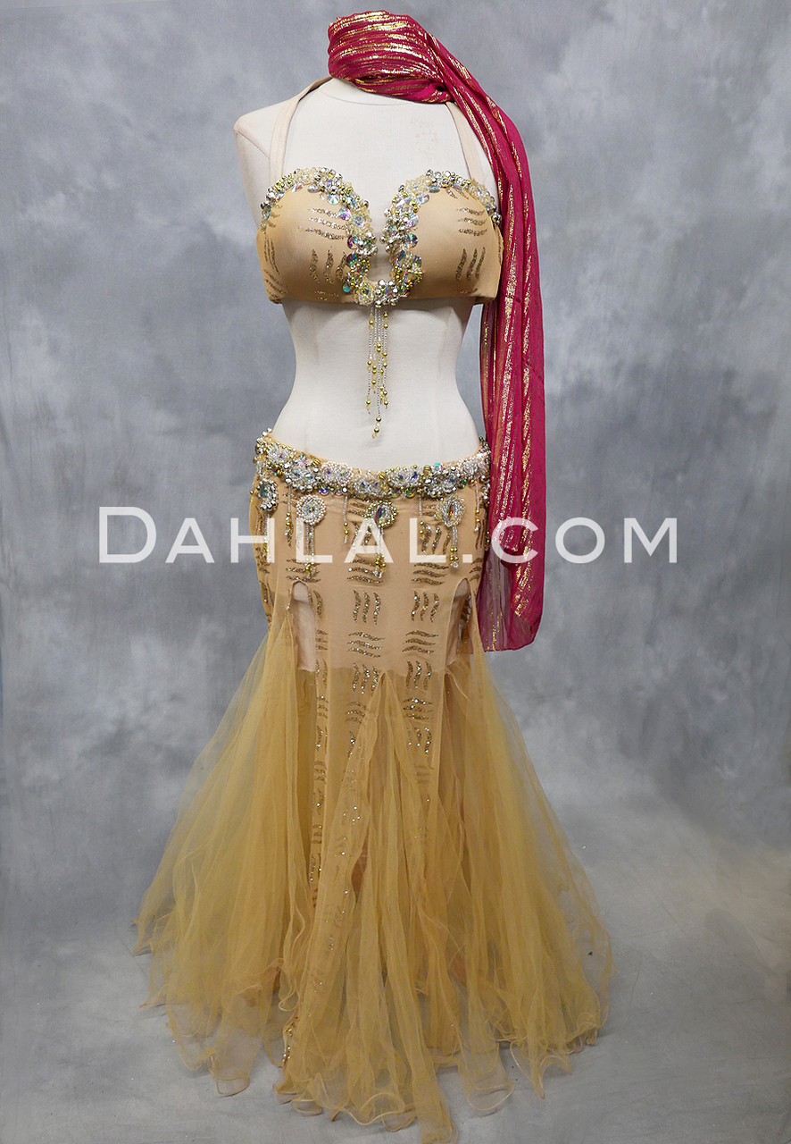 Little Girls Belly Dance Costume with Coins in Red