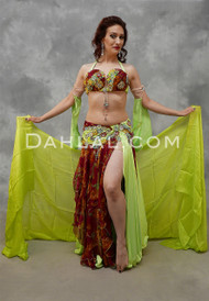 Blazing Sunset Dark Red and Lime Egyptian Costume