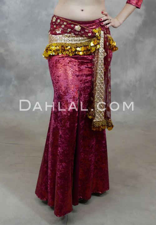 Nefertiti Gilded Velvet Mermaid Skirt in Burgundy and Red