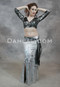 Silver Gilded Velvet Skirt Shown with Black Gunmetal Velvet Top