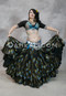 PEACOCK PERFECTION- Black, Extra Full Tiered Tribal Skirt