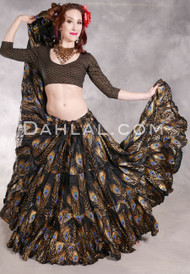 PEACOCK PERFECTION- Black, Extra Full Tiered Tribal Skirt