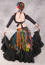 Tie-Dyed Handkerchief Silk Skirt, for Belly Dance, Black/Mustard/Green/Multi-color