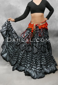 Black and Silver Screen Printed Faux Assuit Tribal Skirt