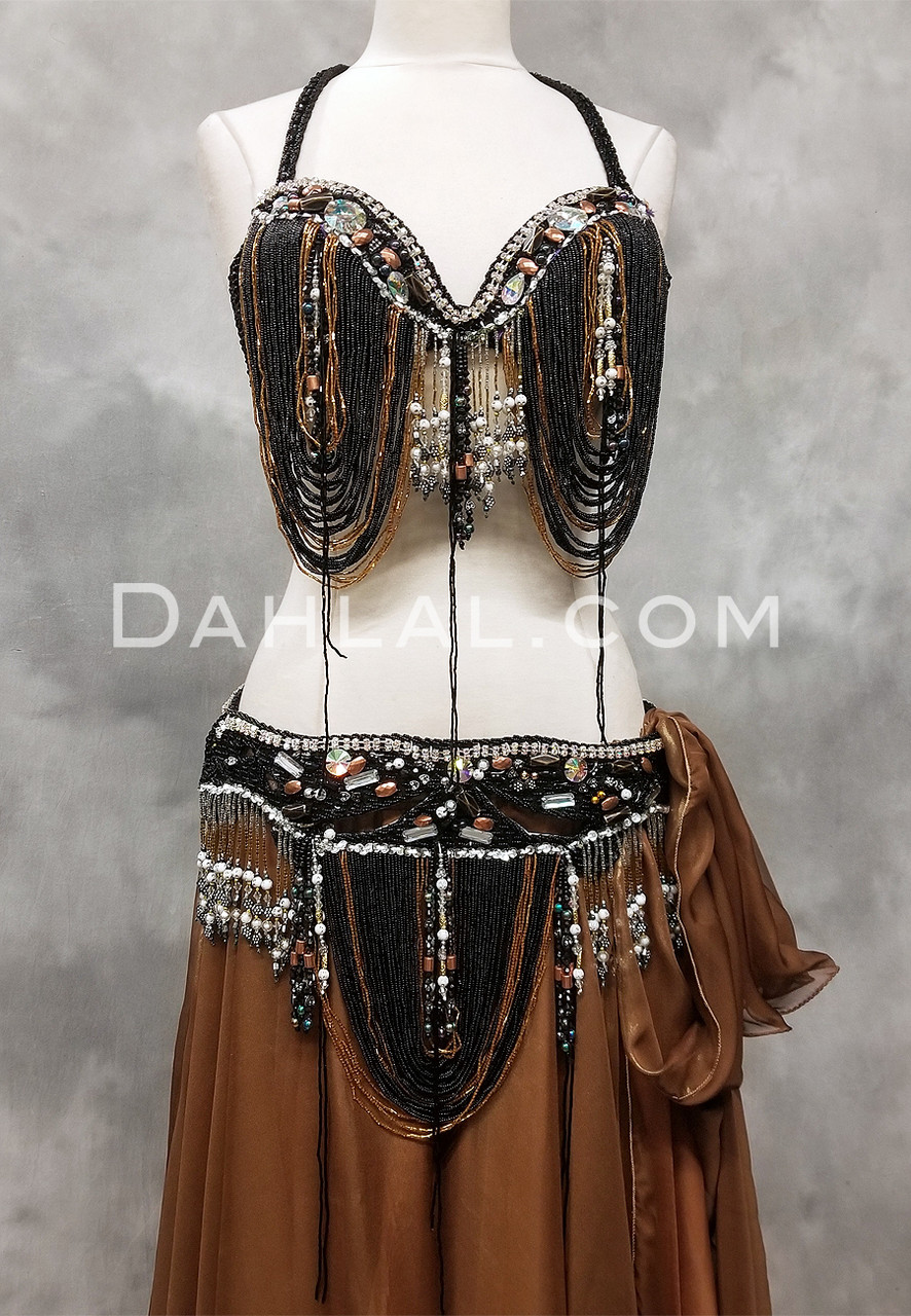Black Belly Dance Bra And Belt Set With Bright Elements