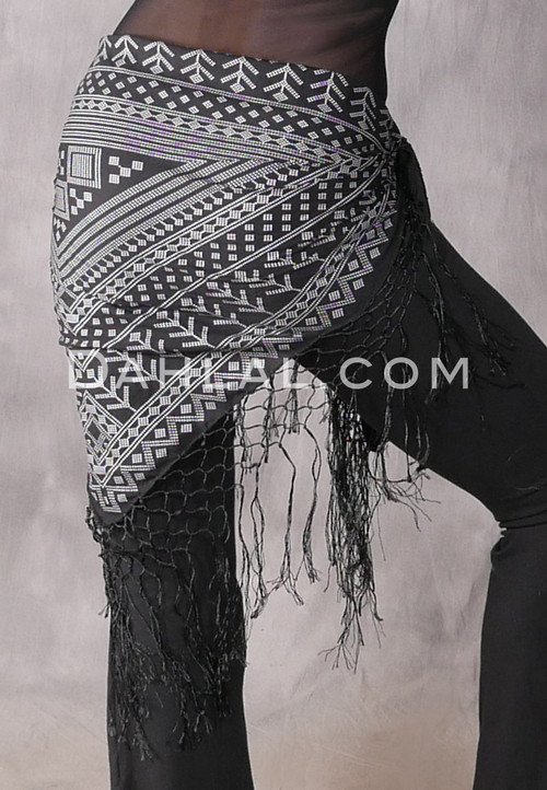 Black and Silver Faux Assuit Fringed Shawl