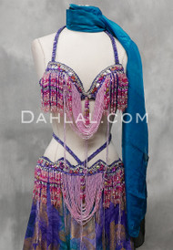 purple and pink bra and belt set