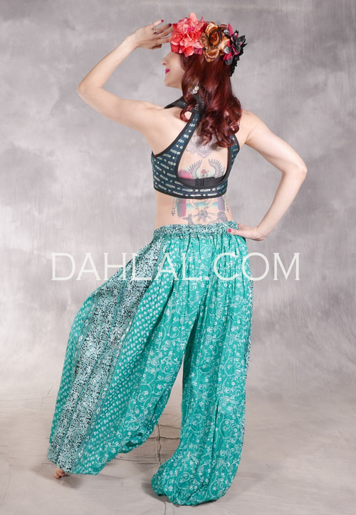 EARTHLY ESSENCE- Teal Printed Cotton Maharani Harem Pants