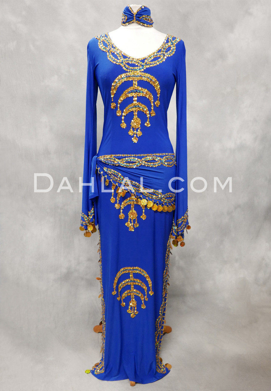 Sahara Nights Royal Blue Gold Egyptian Belly Dance Dress Dahlal