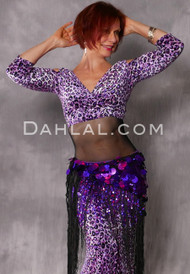purple leopard print velvet mock wrap top