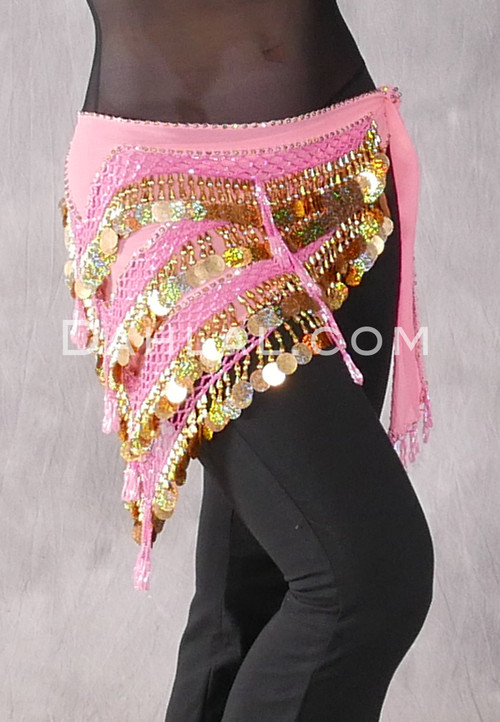 Pink Deep "V" Beaded Paillette Egyptian Hip Scarf