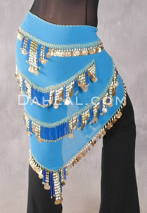 Turquoise Egyptian Beaded Pyramid Hip Scarf, Style 4