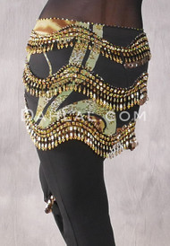 Black and Green Animal Print Egyptian New Wave Wrap Hip Scarf with Gold