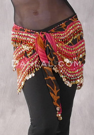 Egyptian New Wave Wrap Hip Scarf in a Graphic Print with Gold Coins