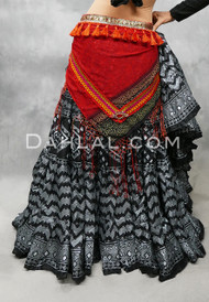 Red Tribal Print Scarf with Fringe and Tassels