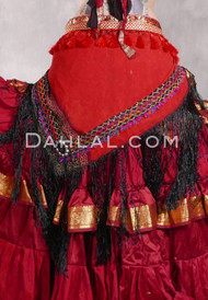 Tribal Print Scarf with Fringe and Tassels - Red