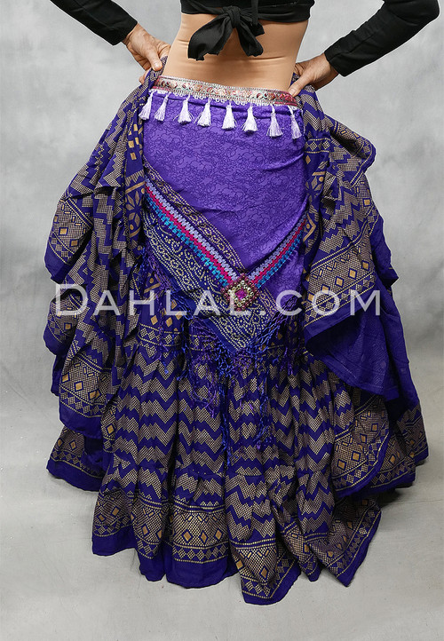 Purple Tribal Print Scarf with Fringe and Tassels