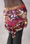 Wine and Green Graphic Print Egyptian Triangle Hip Scarf with Paillettes and Coins