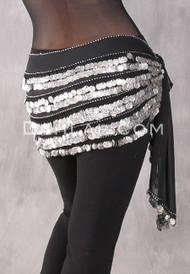 Five-Row Egyptian Coin Hip Scarf - Black and Silver
