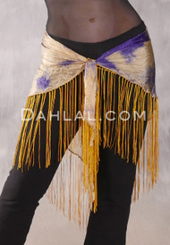 Tie Dyed Silk Fringe Shawl - Gold and Purple