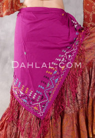 Egyptian Embroidered Bedouin Shawl - Magenta with Green, Blue, White and Orange