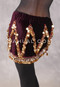 Velvet Crescent Hip Scarf with Zig Zag Bead and Coin Pattern - Wine and Gold
